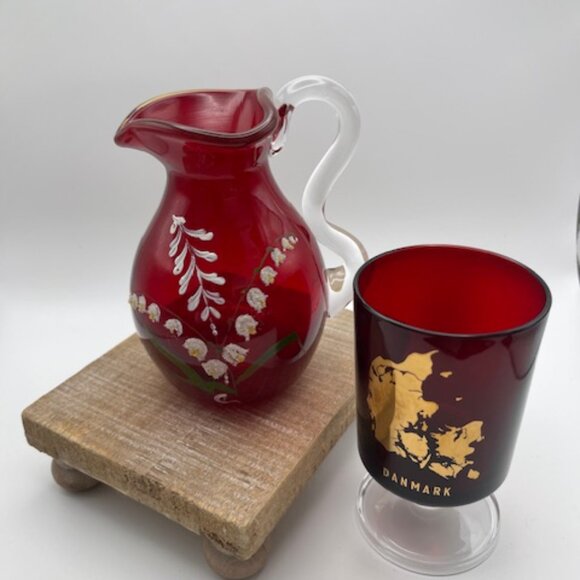 Destinations Collectibles Denmark Ruby Glass Stemmed Cup‎ and Blown Glass Vase - Picture 2 of 16